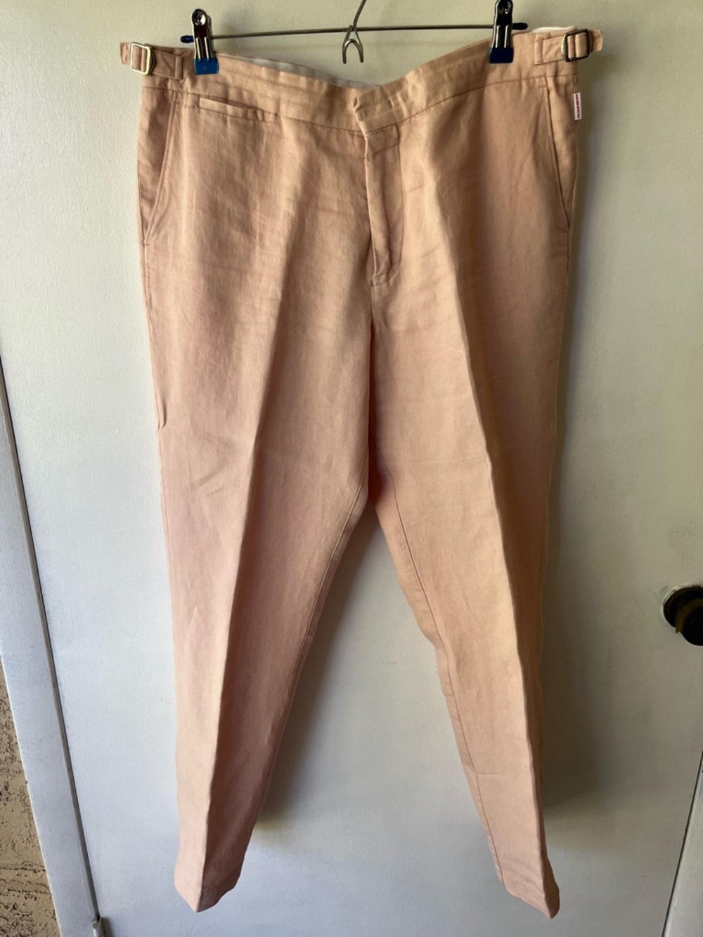 Orlebar Brown Tailored Fit Linen Trousers in Pink